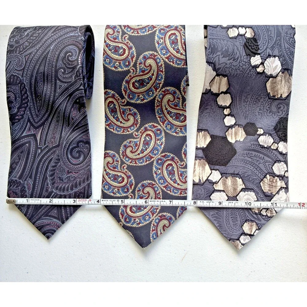 3-Tie Bundle • Bold Retro Paisley & Geometric Prints • “100% Silk” Labels